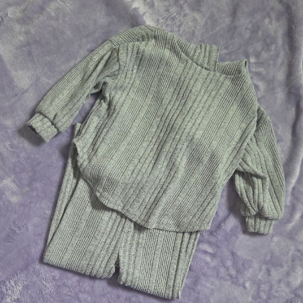 SHEIN Cozy Knit Two-Piece Set in Light Gray